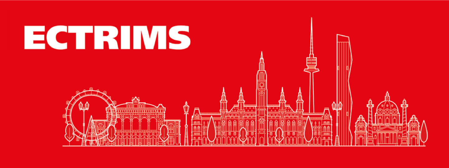 NB Eventpage-V02-20210318_ECTRIMS-1450X540.png ECTRIMS logo with landscape illustration on a red background.