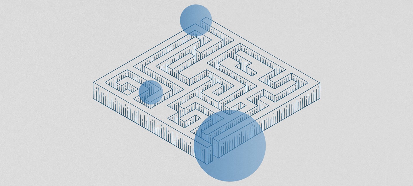 Labyrinth-2320x1000.jpg Illustration of a labyrinth with three blue dots on it.