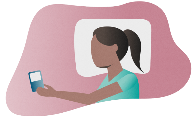 Migraine_and_comorbidities_05.png Colorful silhouette of a woman holding a mobile phone to depict sleep disorders in patients with migraine.