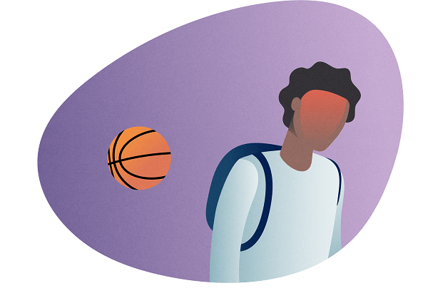MPR699-Teva-MonthlyArticle_December-Diogo-V01-02-20201126_FIGURE 3 - HEADACHE AT SCHOOL.png Silhouette of a student with headache (red shading) with a backpack in front of a football, on a purple background