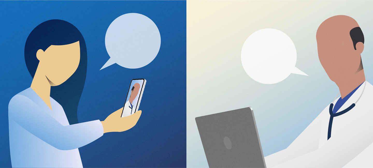 MPR873-Teva-Neurologybytes 2021-Monthly Article 1-V00-06-20210319_BANNER-1150x500.png Illustration with two silhouettes. The first silhouette is of a woman holding a smartphone and a speech bubble on a blue background. The second silhouette is of an HCP facing a laptop and a speech bubble on a light background.
