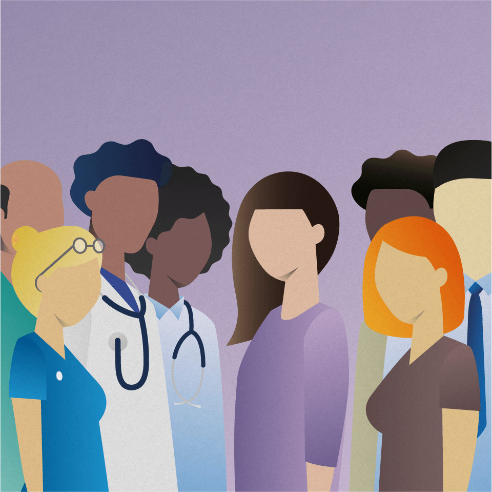A group of patients and healthcare professionals. 