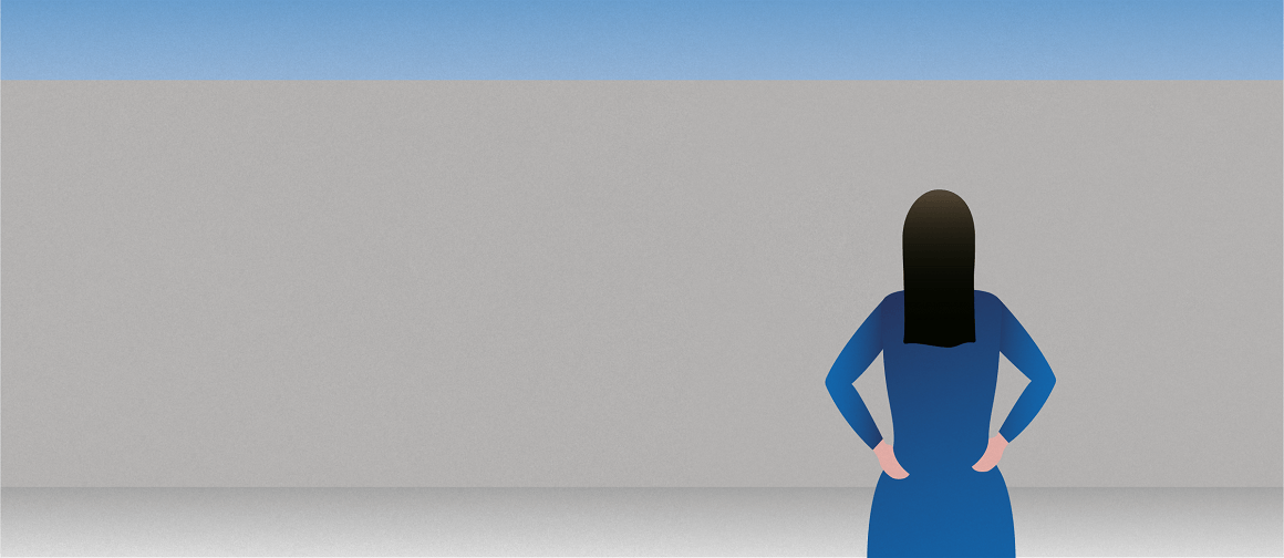 One-pager A AAN21_NPS-TPE-NP-00325-HEADER_1150x500px.png ustration of a person with long dark hair wearing a blue outfit looking into a gray wall representing barriers to care.