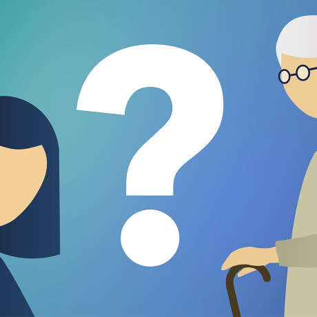 Illustration of a woman and a grandma. 