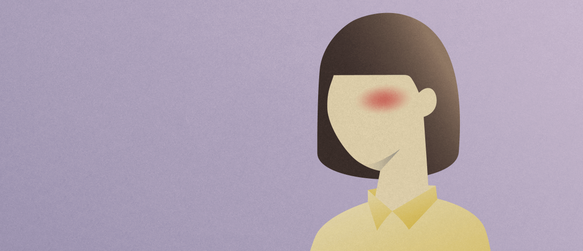 UpdateCluster_1160x500px_144ppi.png A woman with short hair and a red marking on her face that symbolizes a cluster headache.
